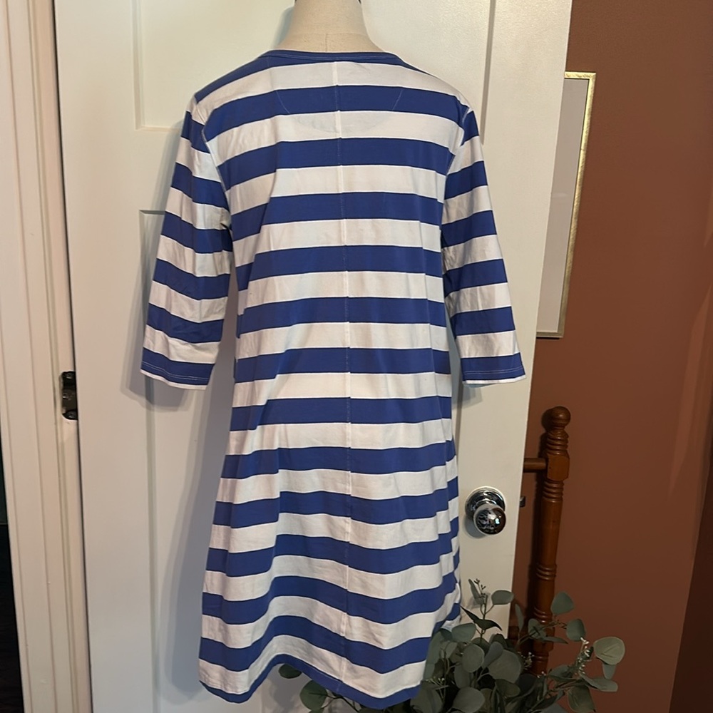 Tyler Boe Alexa white/corsican blue striped 3/4 sleeves cotton blend M dress - Picture 6 of 14